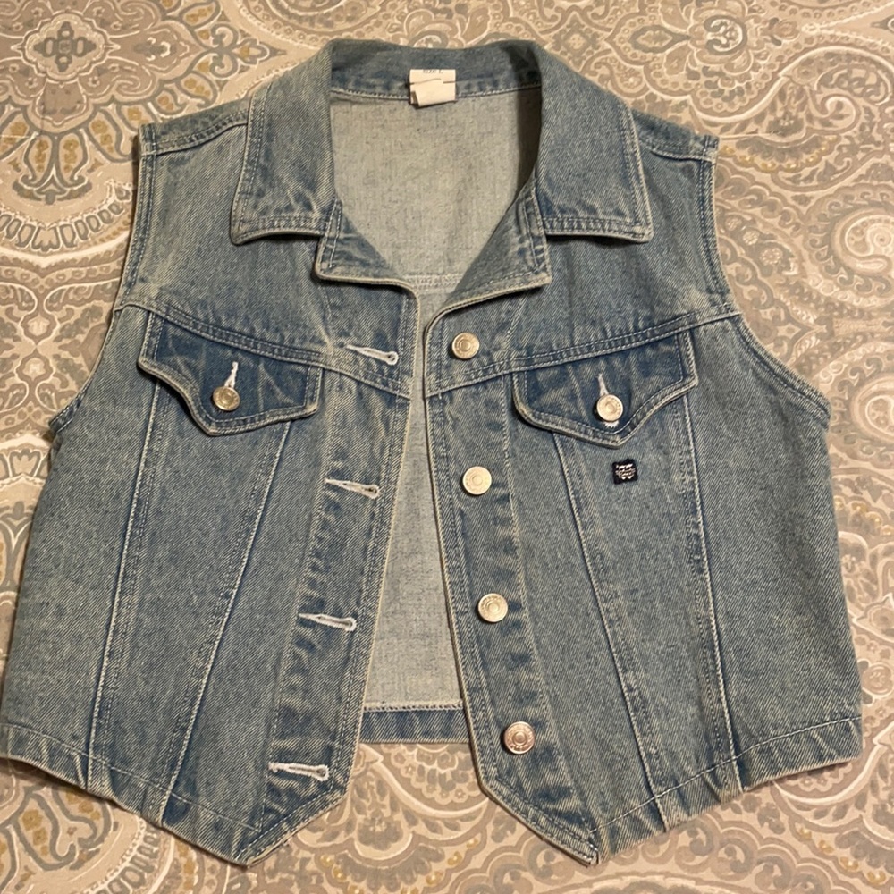 Jordache light blue denim vest large